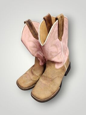 Roper Monterey kids' Western boots Pink Shaft Tan Leather Cowboy youth 2